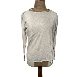 Vince pullover summer sweater linen blend striped cuff - XS - oatmeal/peach